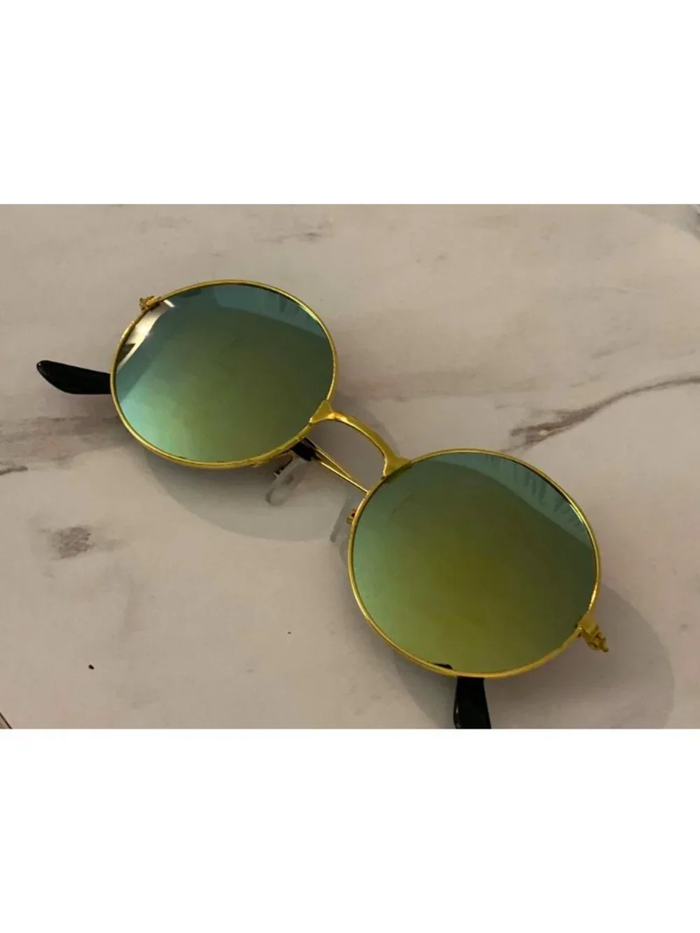 Retro Round Sunglasses With Gold Metal Frame Green/Gold Metallic Lenses